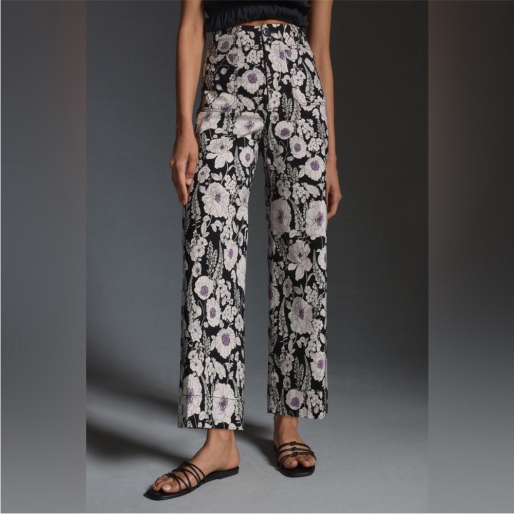 Maeve Black and White Floral Wide Leg Pants
